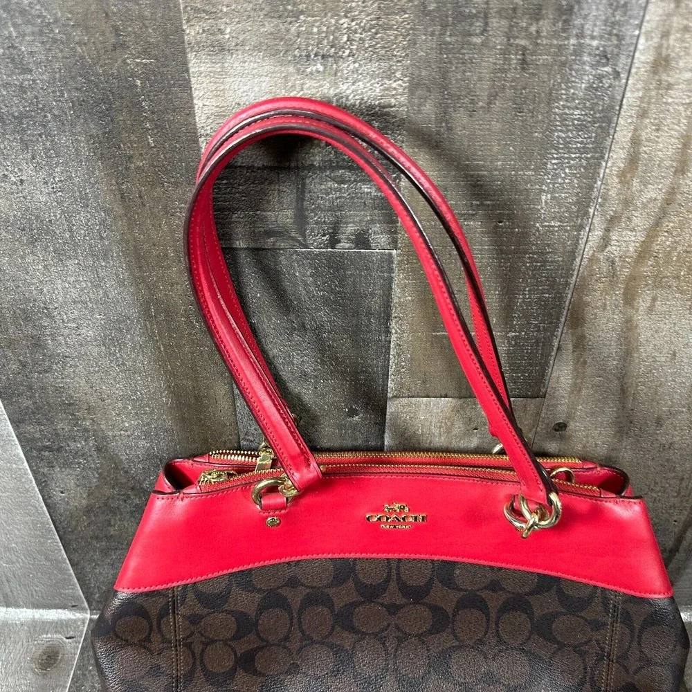 COACH BROOKE‎ CARRYALL IN SIGNATURE CANVAS (F26139) Brown True Red
